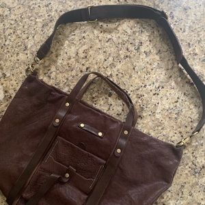 Leather messenger bag.